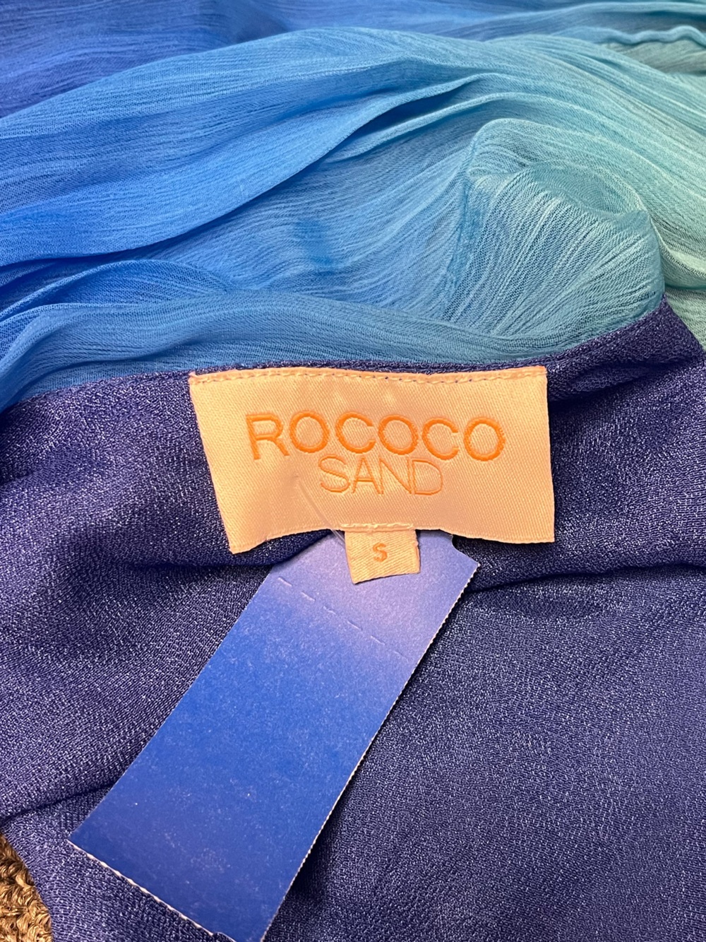Rococo Sand Luca One-Shoulder Ombre Blue-Green Ruched Skirt Set Size Small - Picture 11 of 11